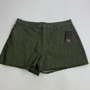 Frye Heritage Olive Green Shorts Size 14 Raw Hem Pockets Zip button up New NWT